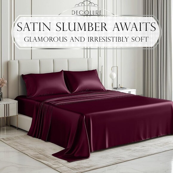 19- Satin 4 Piece Luxury Silky Queen Size Bedding Set 15" Deep - Picture 2 of 8